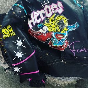 Custom hand painted vegan leather jacket